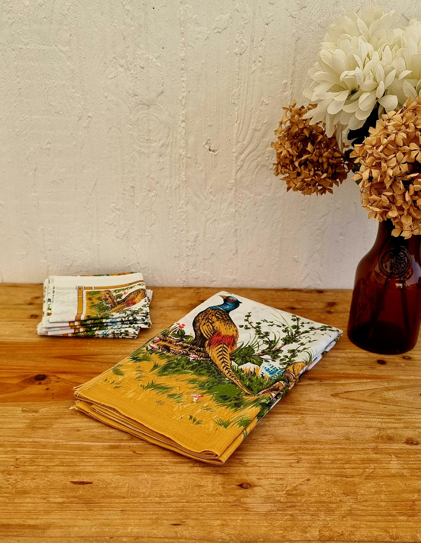 Ensemble nappe et serviettes vintage motif chasse