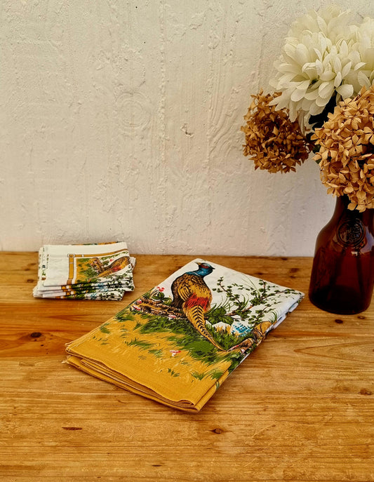 Ensemble nappe et serviettes vintage motif chasse