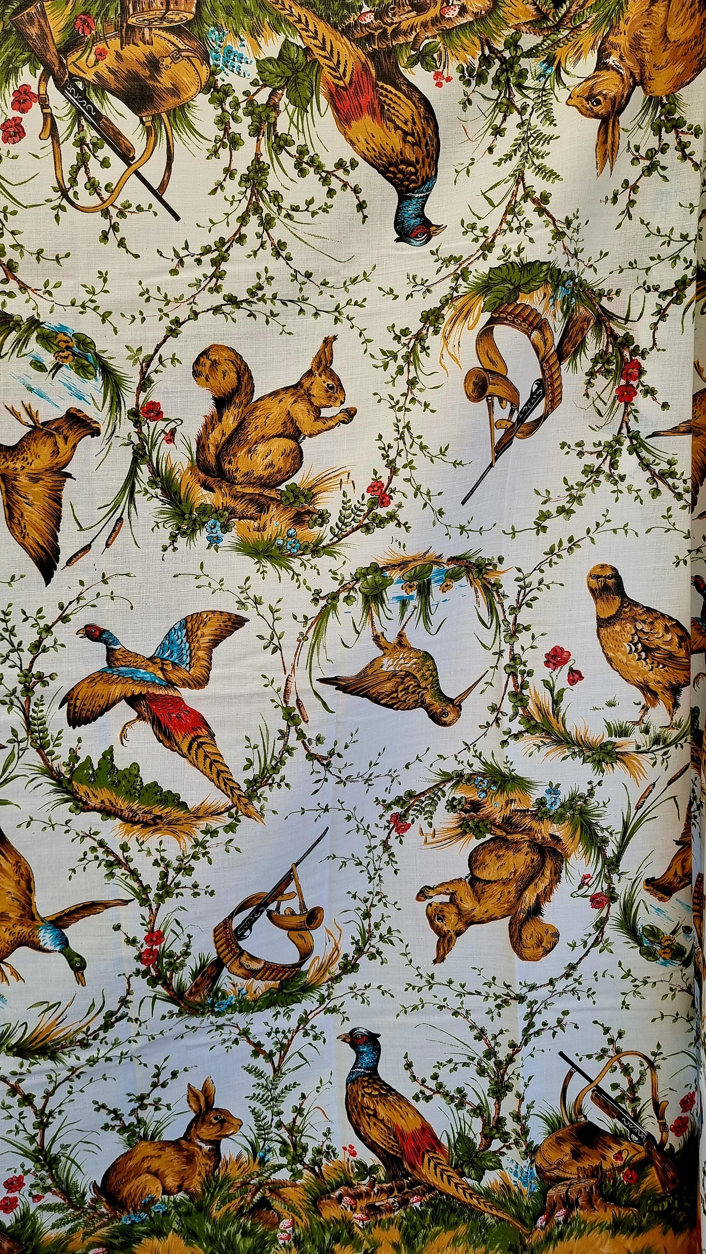 Ensemble nappe et serviettes vintage motif chasse