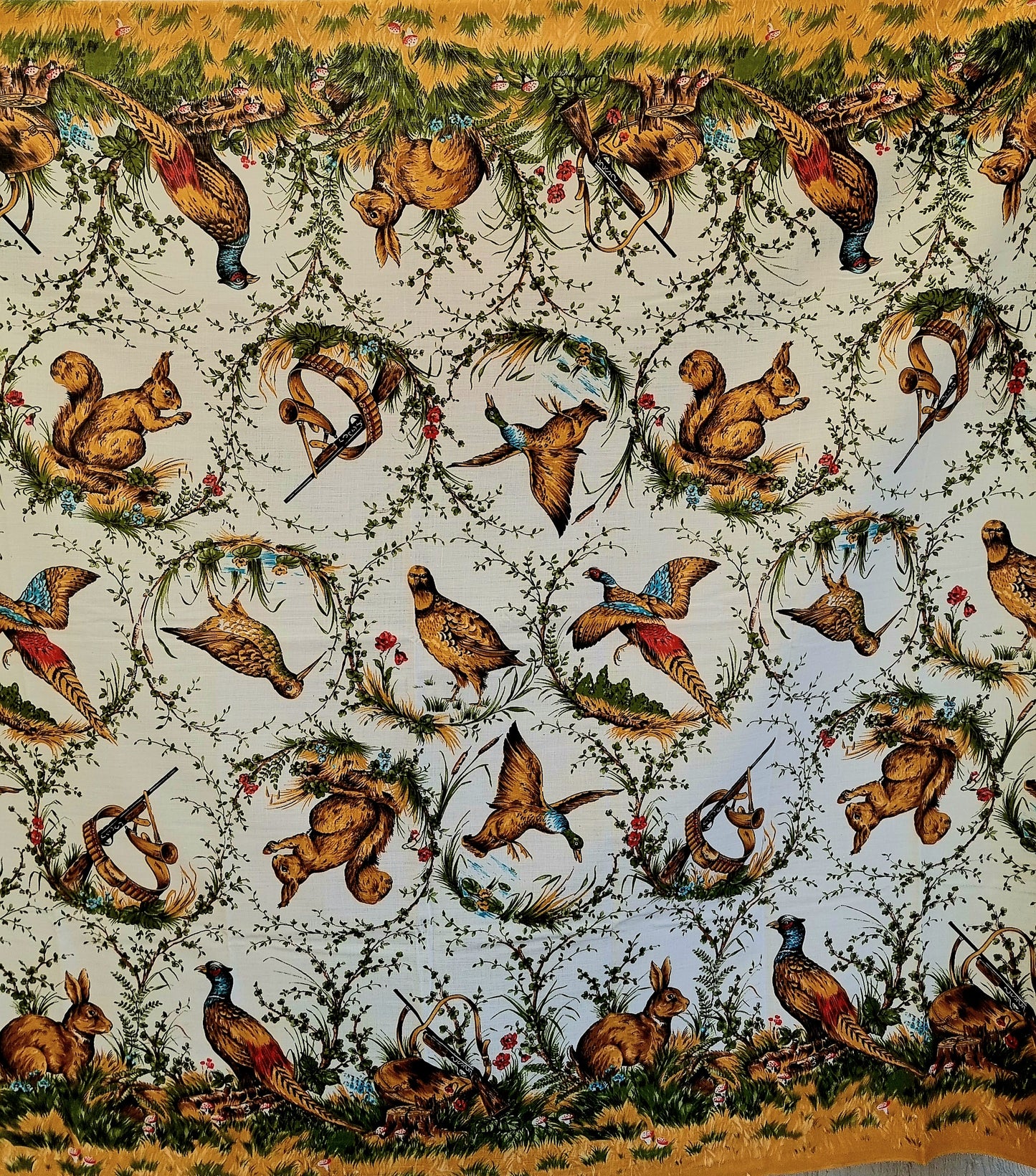 Ensemble nappe et serviettes vintage motif chasse