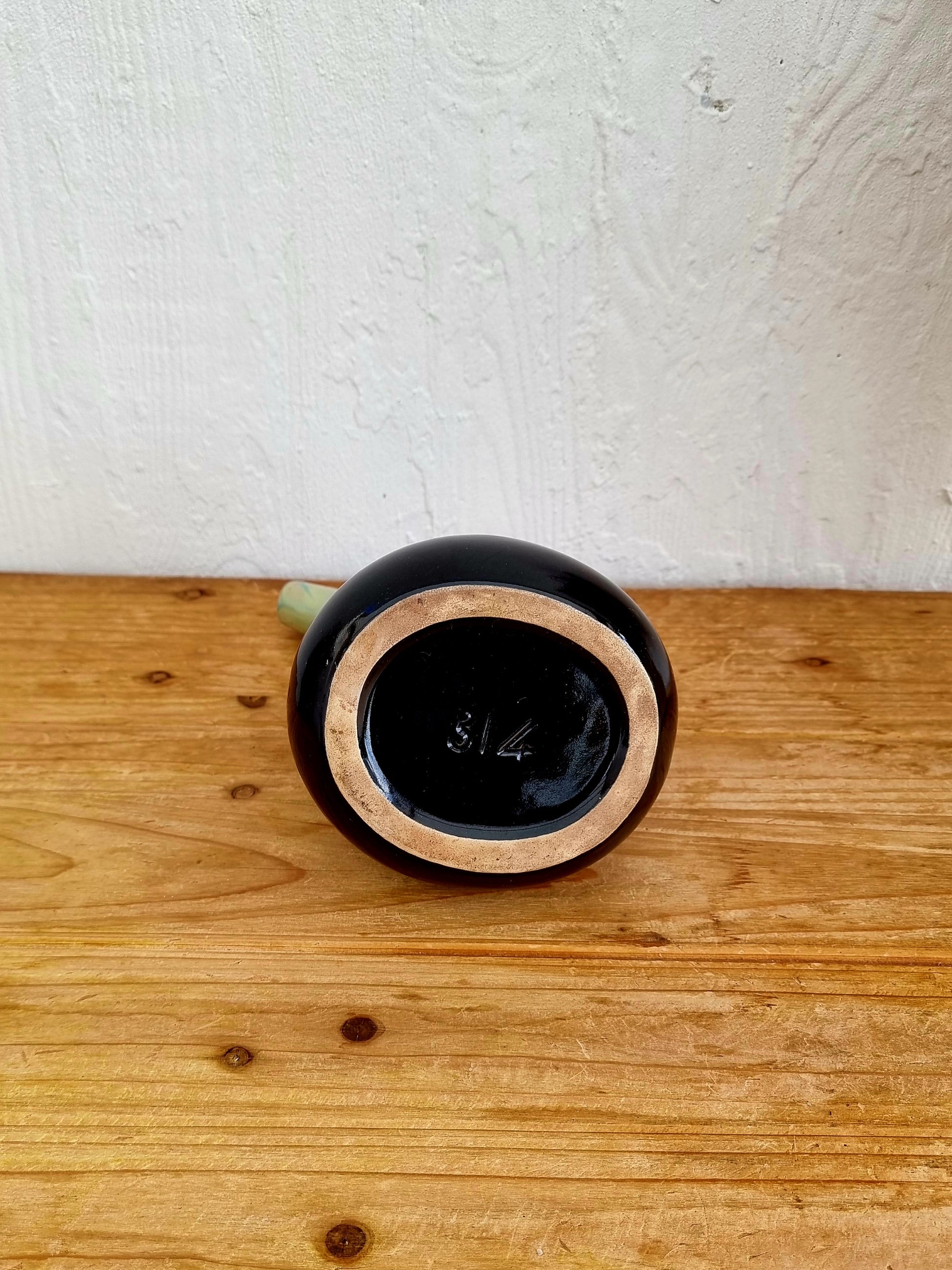 ancien pichet céramique bleu noir années 60 brocante