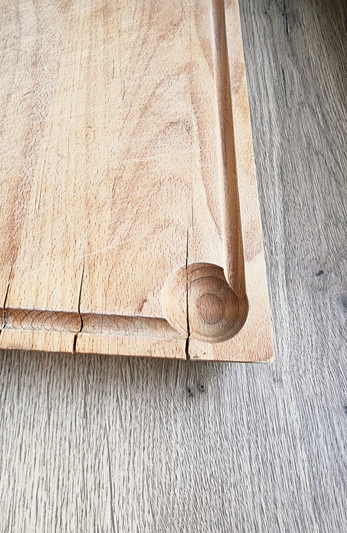 Planche à découper vintage en bois massif type billot avec rigole planche de cuisine épaisse