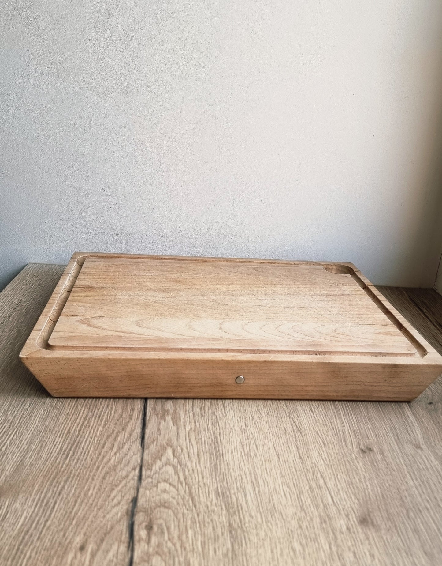 Planche à découper vintage en bois massif type billot avec rigole planche de cuisine épaisse
