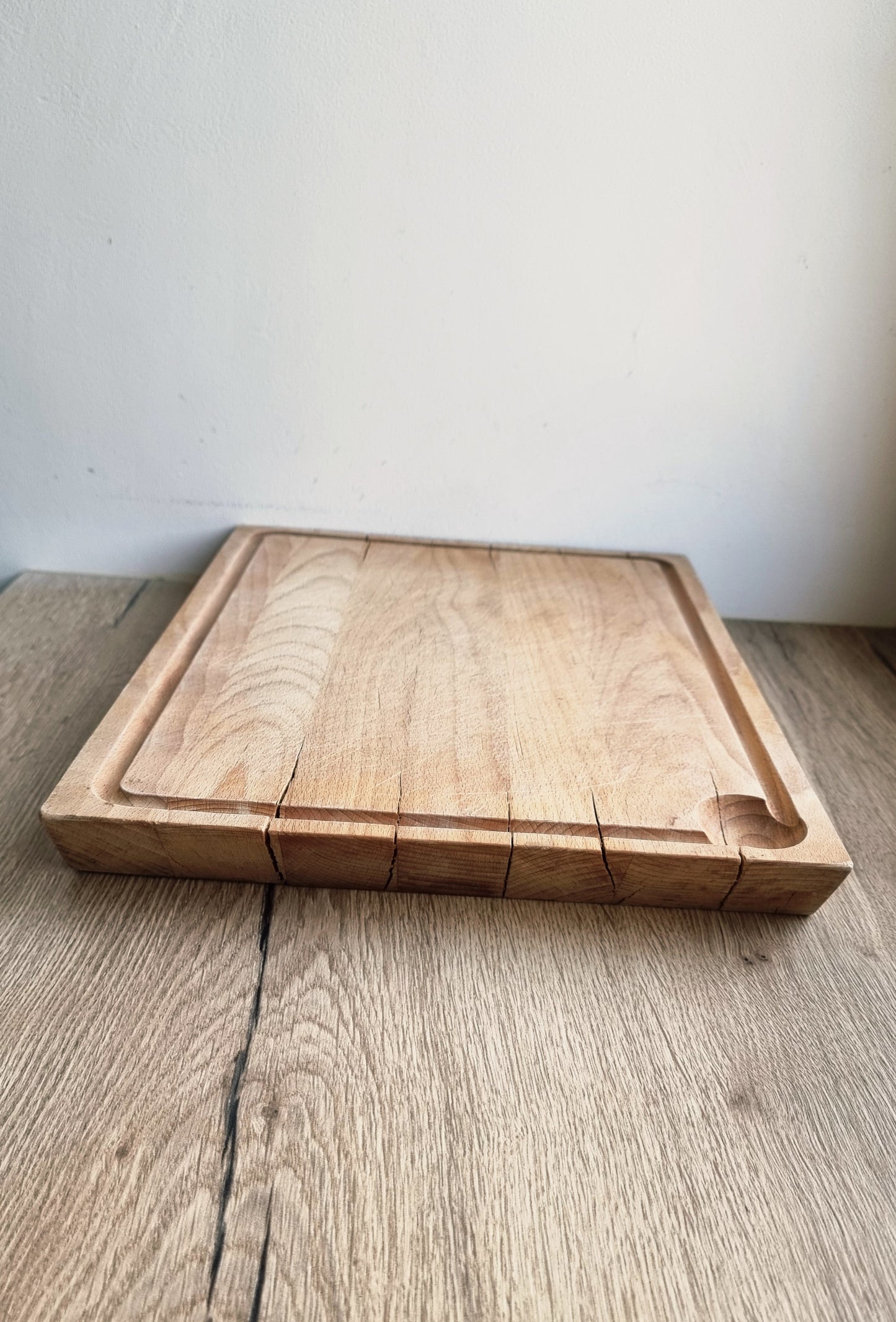 Planche à découper vintage en bois massif type billot avec rigole planche de cuisine épaisse