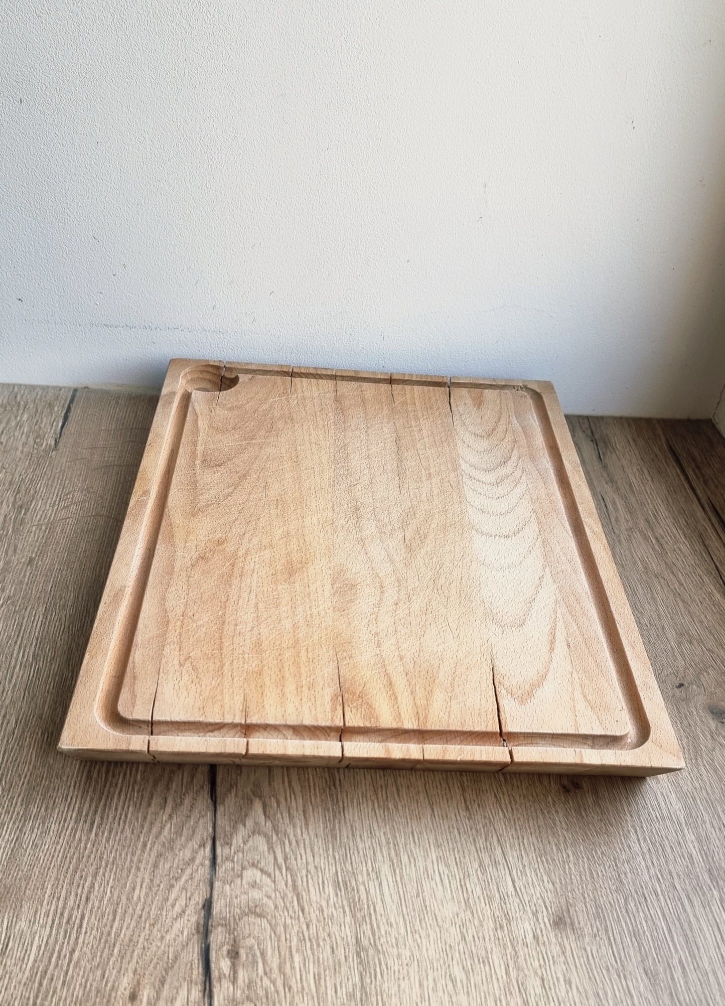 Planche à découper vintage en bois massif type billot avec rigole planche de cuisine épaisse