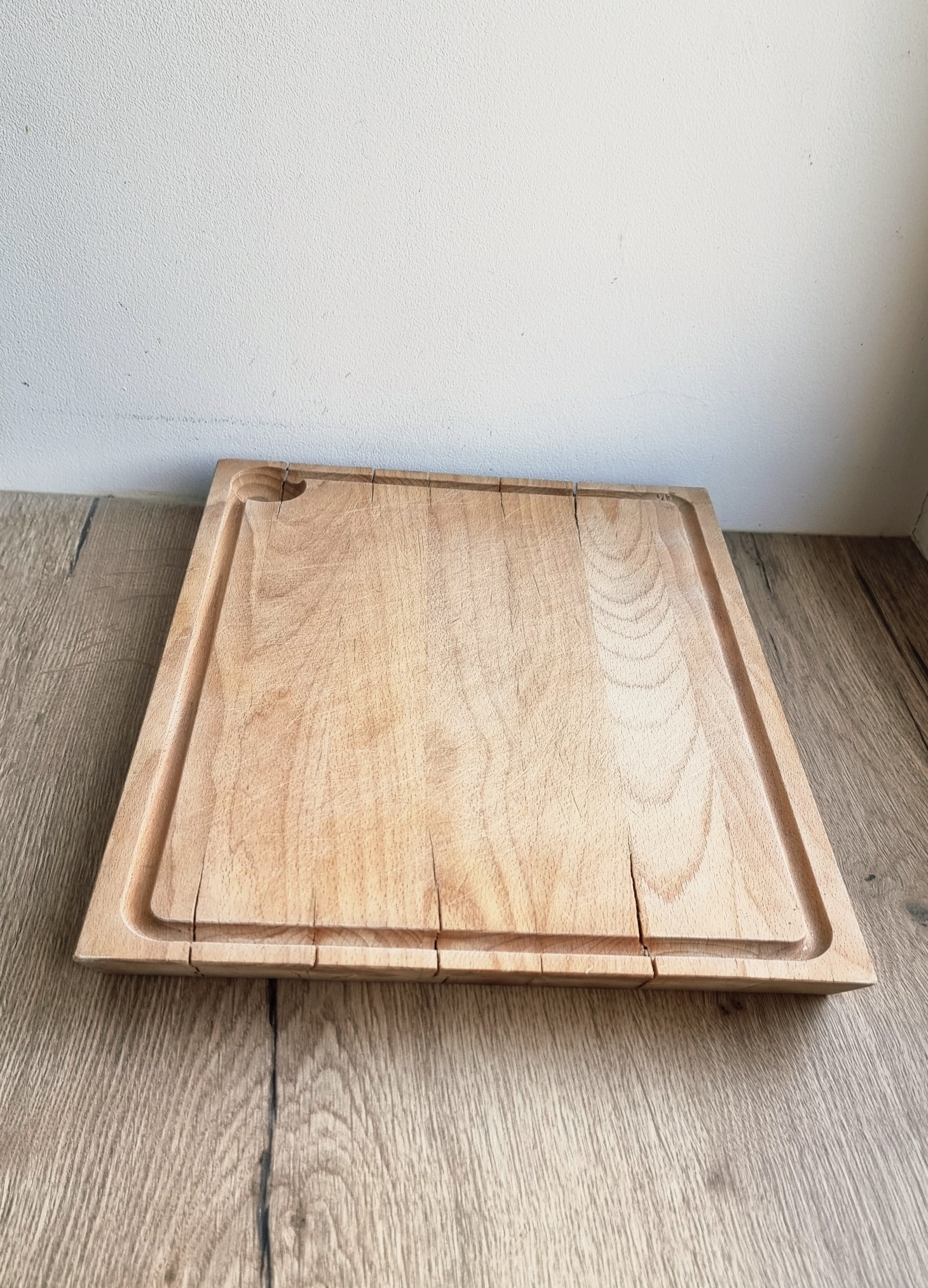 Planche à découper vintage en bois massif type billot avec rigole planche de cuisine épaisse