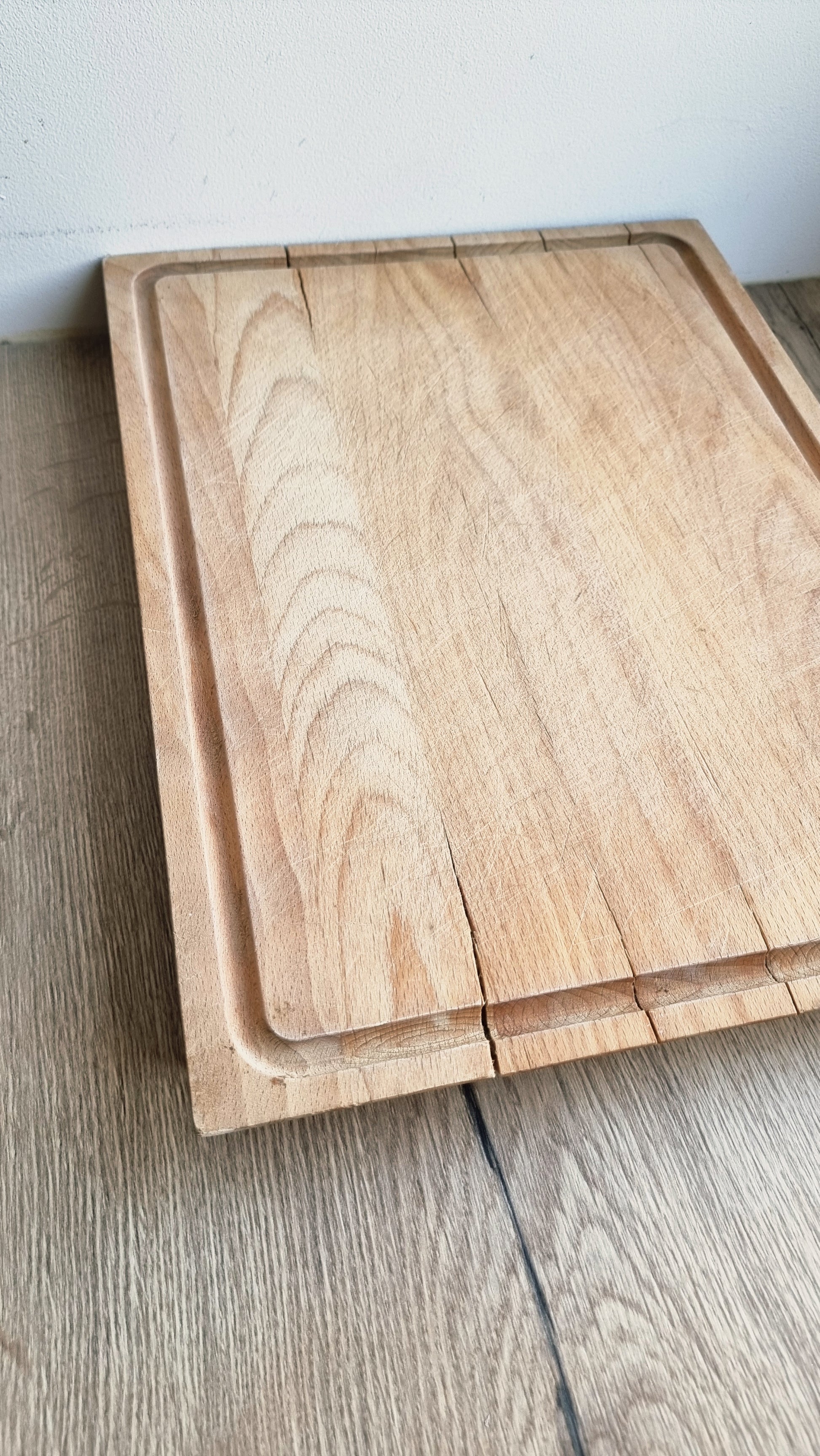 Planche à découper vintage en bois massif type billot avec rigole planche de cuisine épaisse