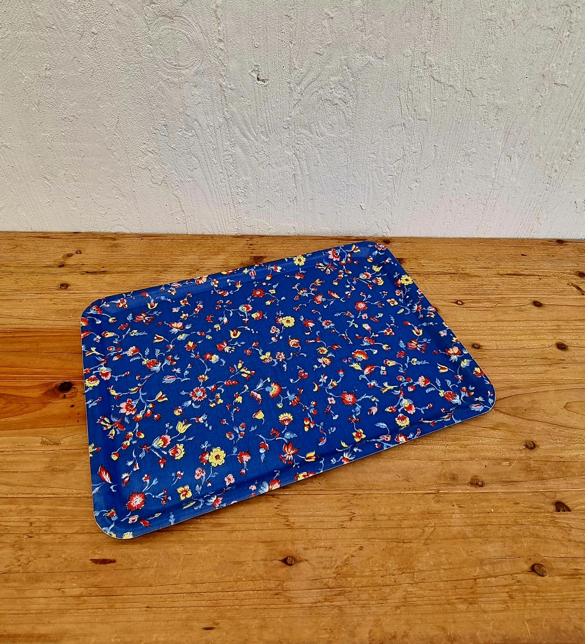 Plateau Melform à fleurs décor bleu vintage 44x32 cm