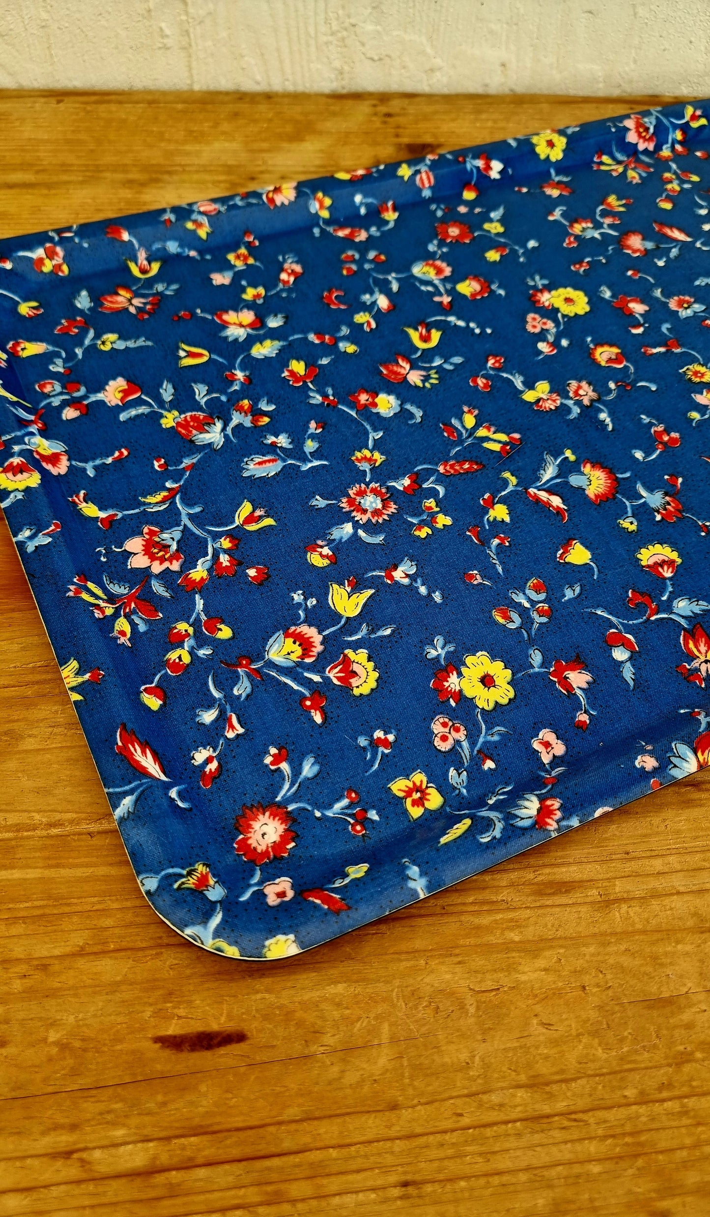 Plateau Melform à fleurs décor bleu vintage 44x32 cm