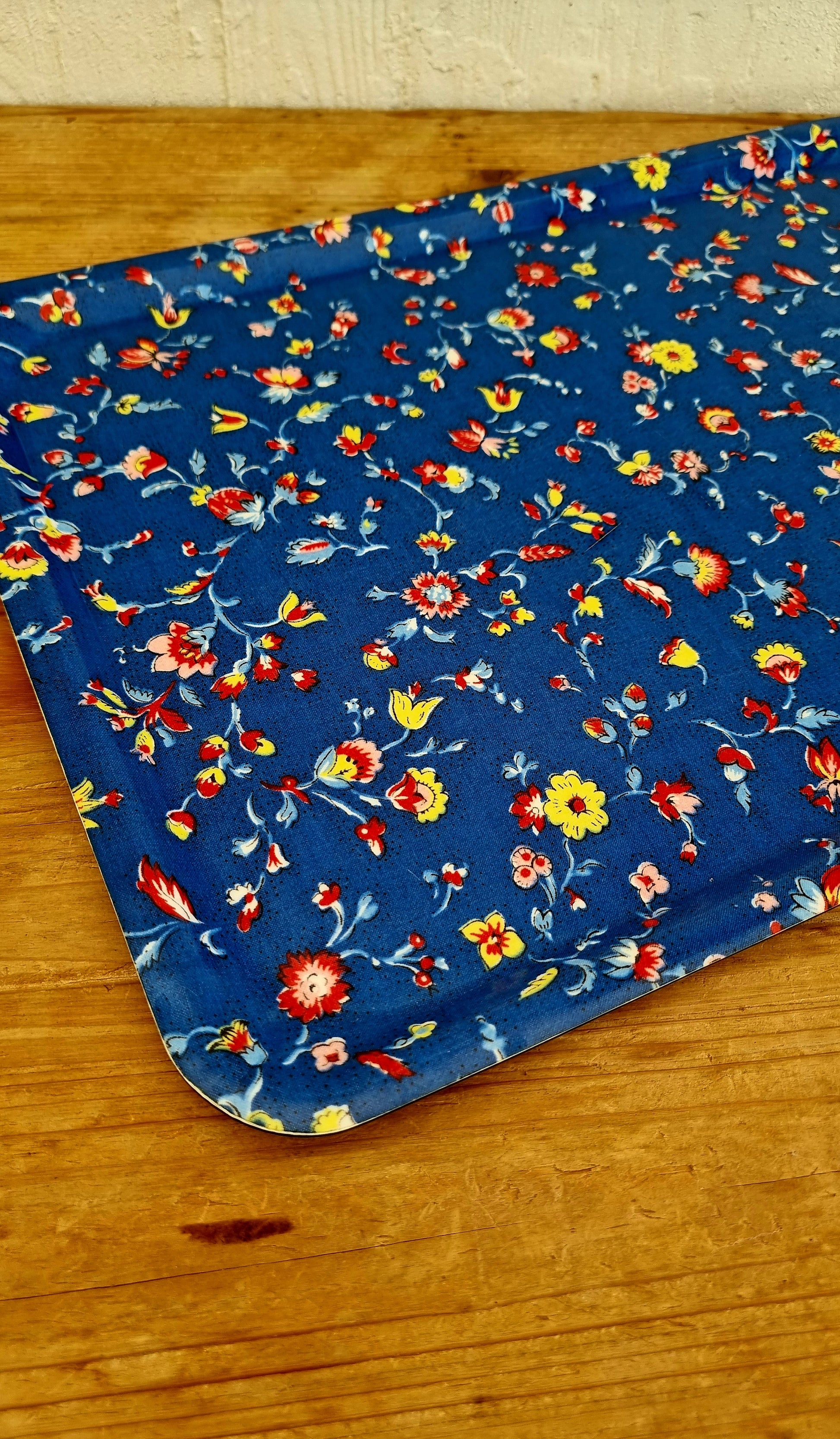 Plateau Melform à fleurs décor bleu vintage 44x32 cm