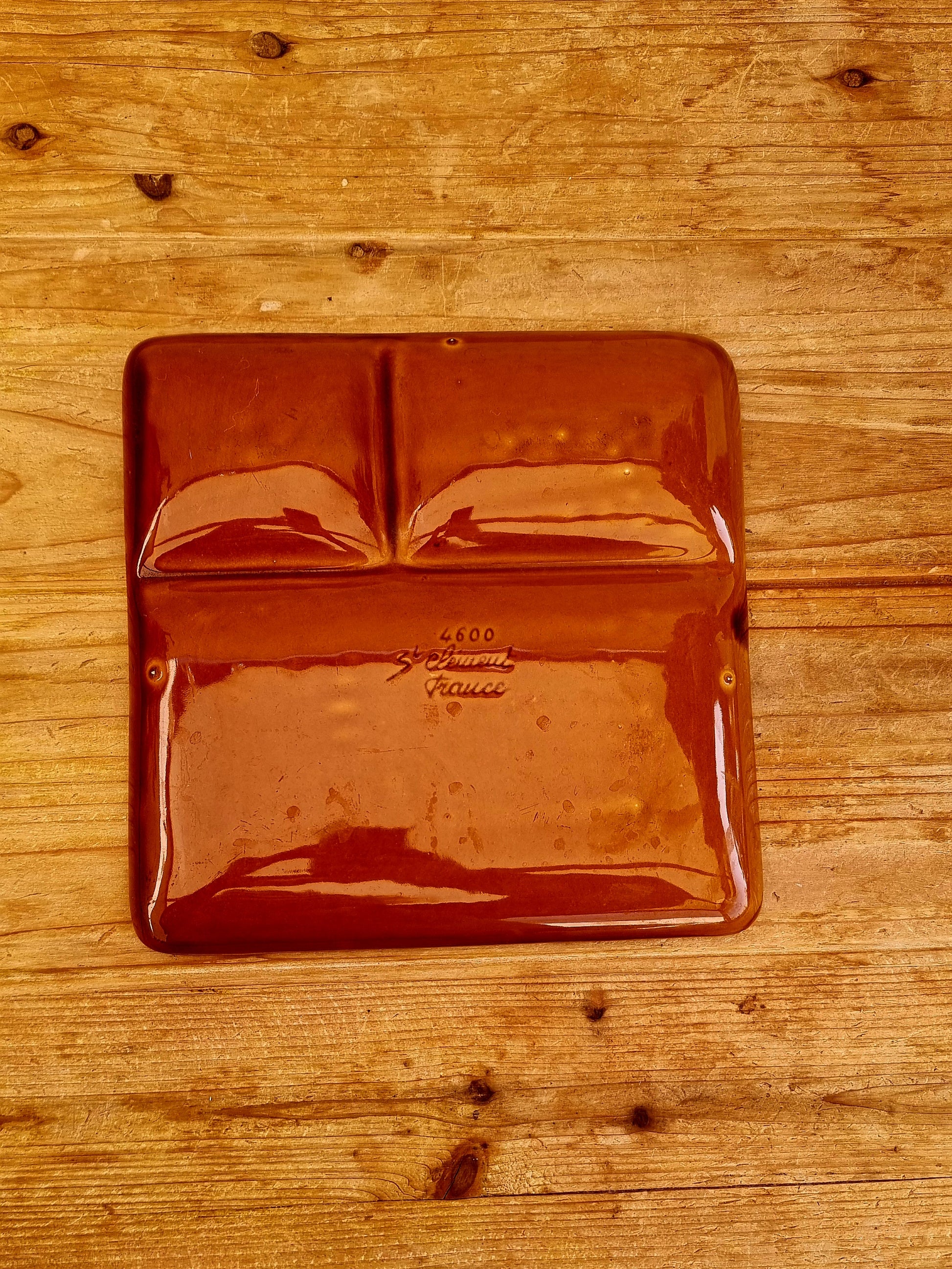 Plat apéritif Saint Clément céramique marron les kitscheries brocante en ligne