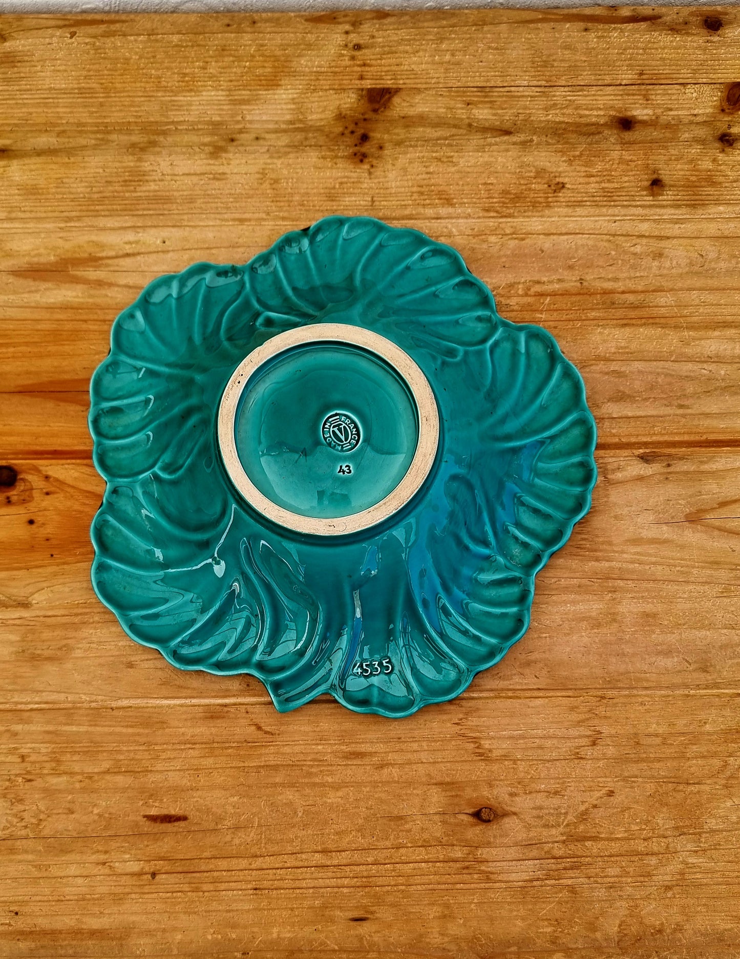Plat forme feuille Verceram modèle 4535 céramique turquoise noir vintage années 50