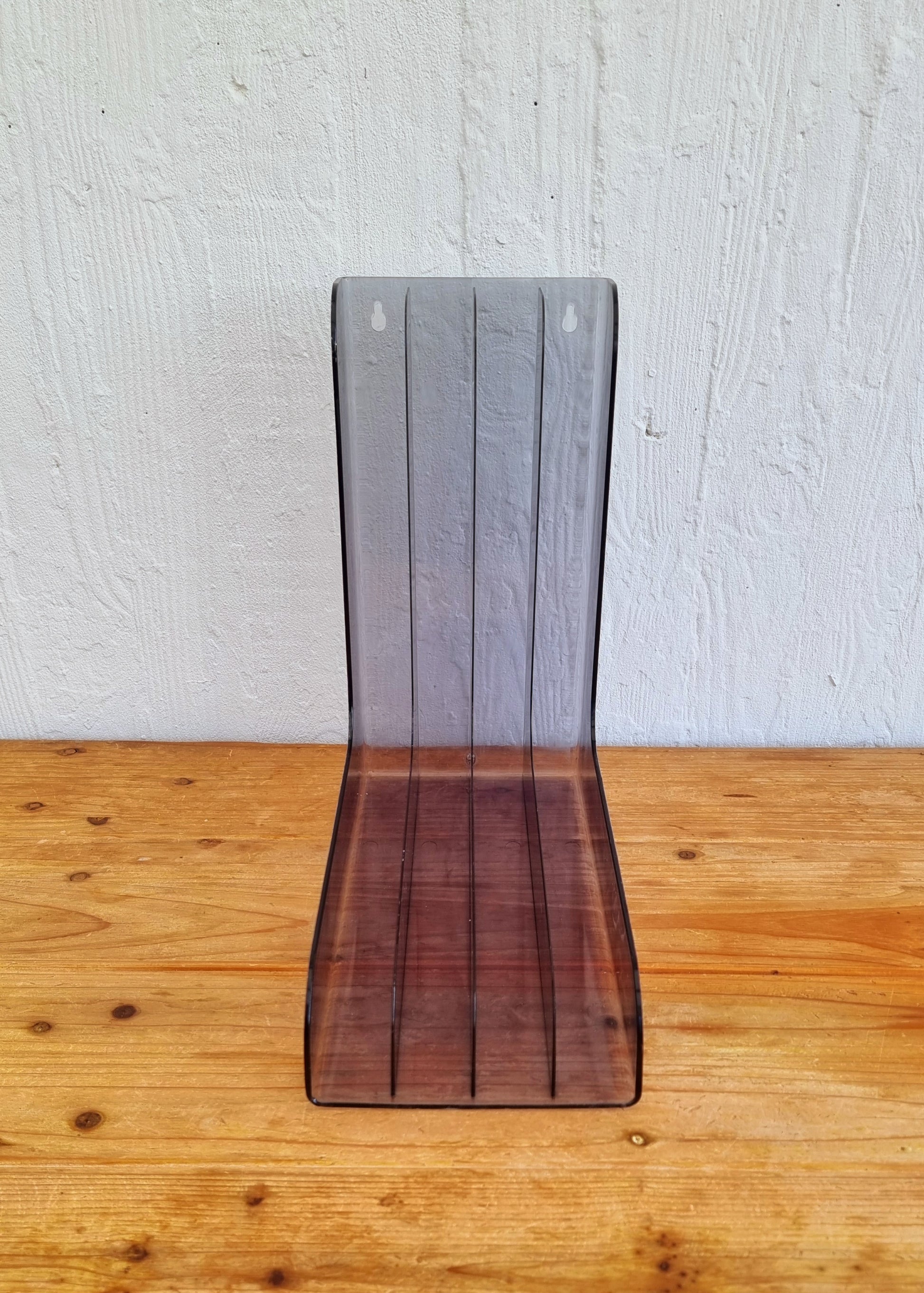 porte vinyles plexiglass fumé années 70 33x32,5 cm