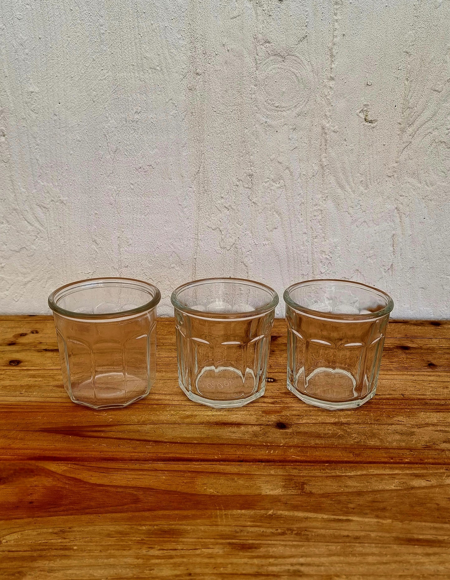 Lot de 3 anciens pots à confiture en verre à facettes 500 ml numérotés Made in France