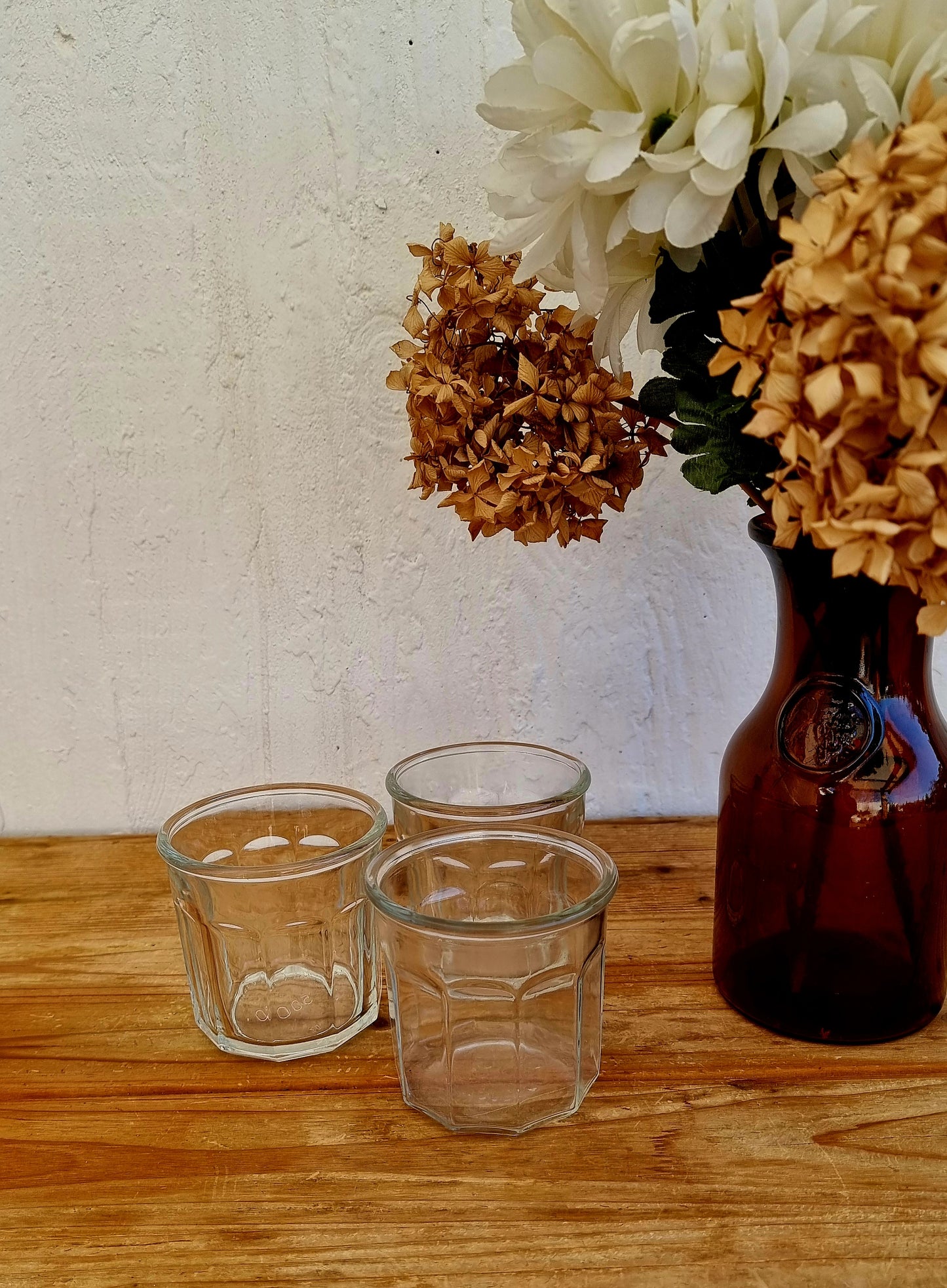 Lot de 3 anciens pots à confiture en verre à facettes 500 ml numérotés Made in France