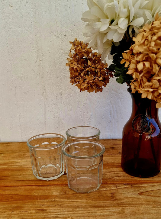Lot de 3 anciens pots à confiture en verre à facettes 500 ml numérotés Made in France