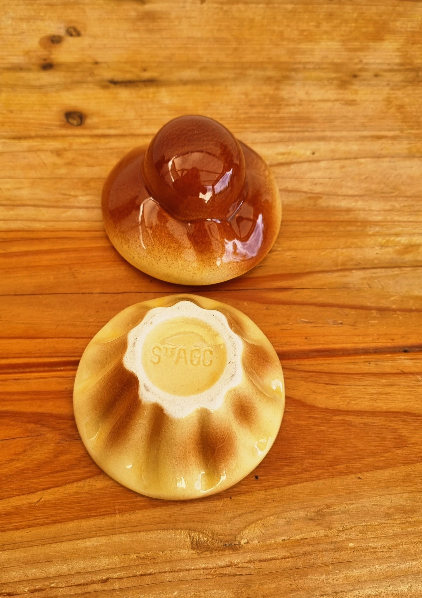 Pot céramique brioche gigognes vintage Ste AGC années 70 marron caramel