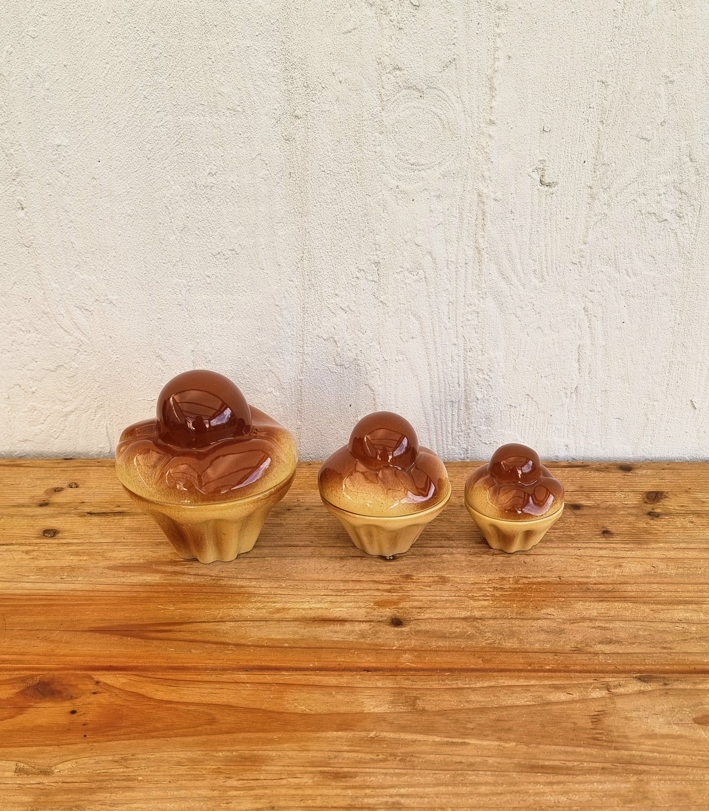 Pot céramique brioche gigognes vintage Ste AGC années 70 marron caramel