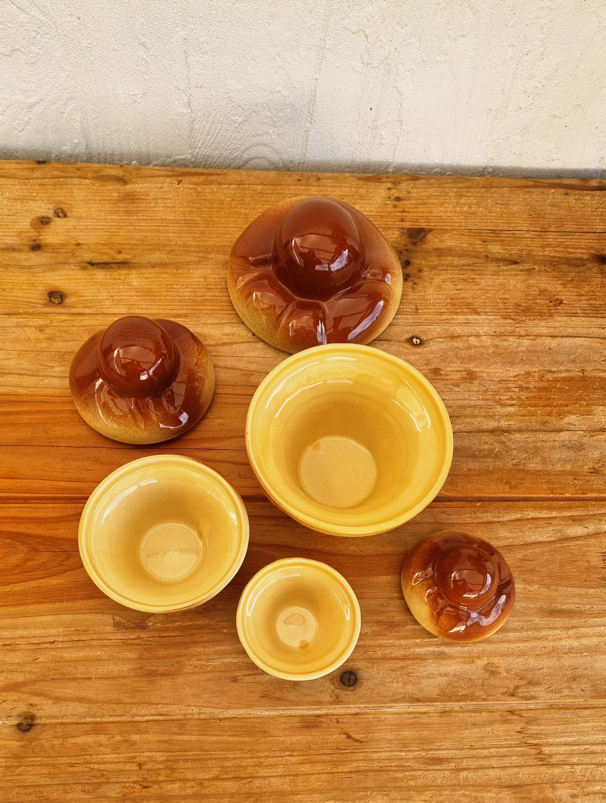 Pot céramique brioche gigognes vintage Ste AGC années 70 marron caramel