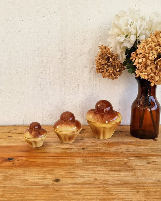 Pot céramique brioche gigognes vintage Ste AGC années 70 marron caramel