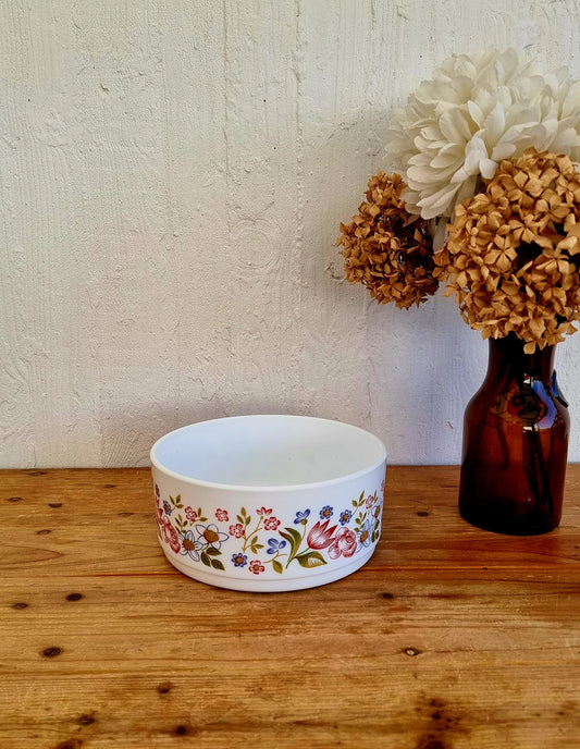 Grand saladier vintage Arcopal modèle Delhi à décor floral multicolore