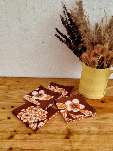 Lot de 4 serviettes de table des années 70 orange marron les kitscheries brocante en ligne