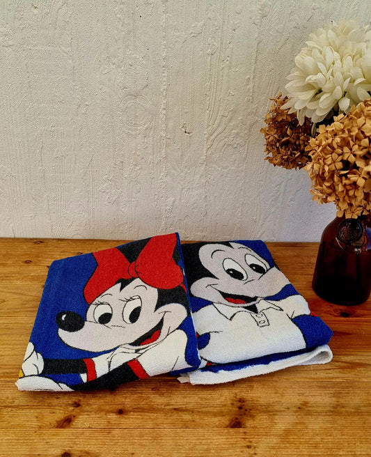 Lot de 2 serviettes de bain vintage Disney Mickey Minnie tennis années 90