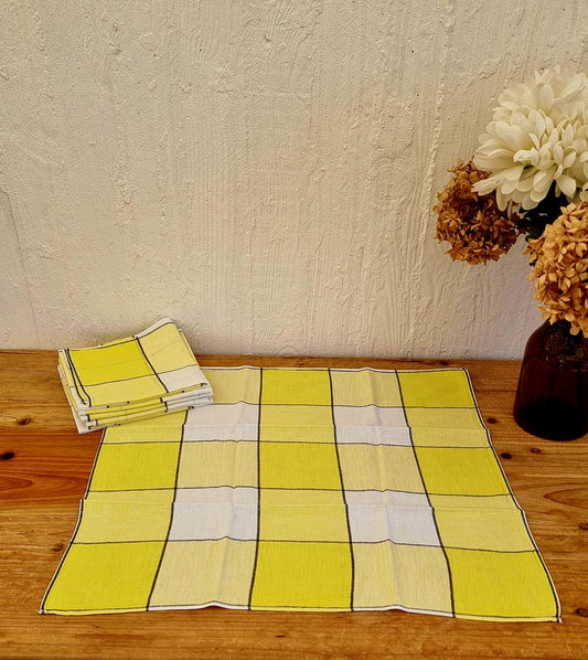 Lot de 6 serviettes de table vintage à carreaux jaunes