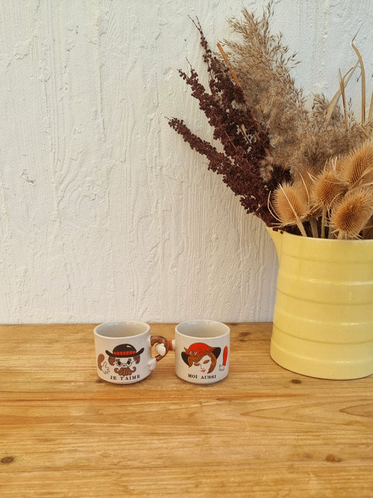 lot 2 tasses café vintage Je t’aime Moi aussi grès