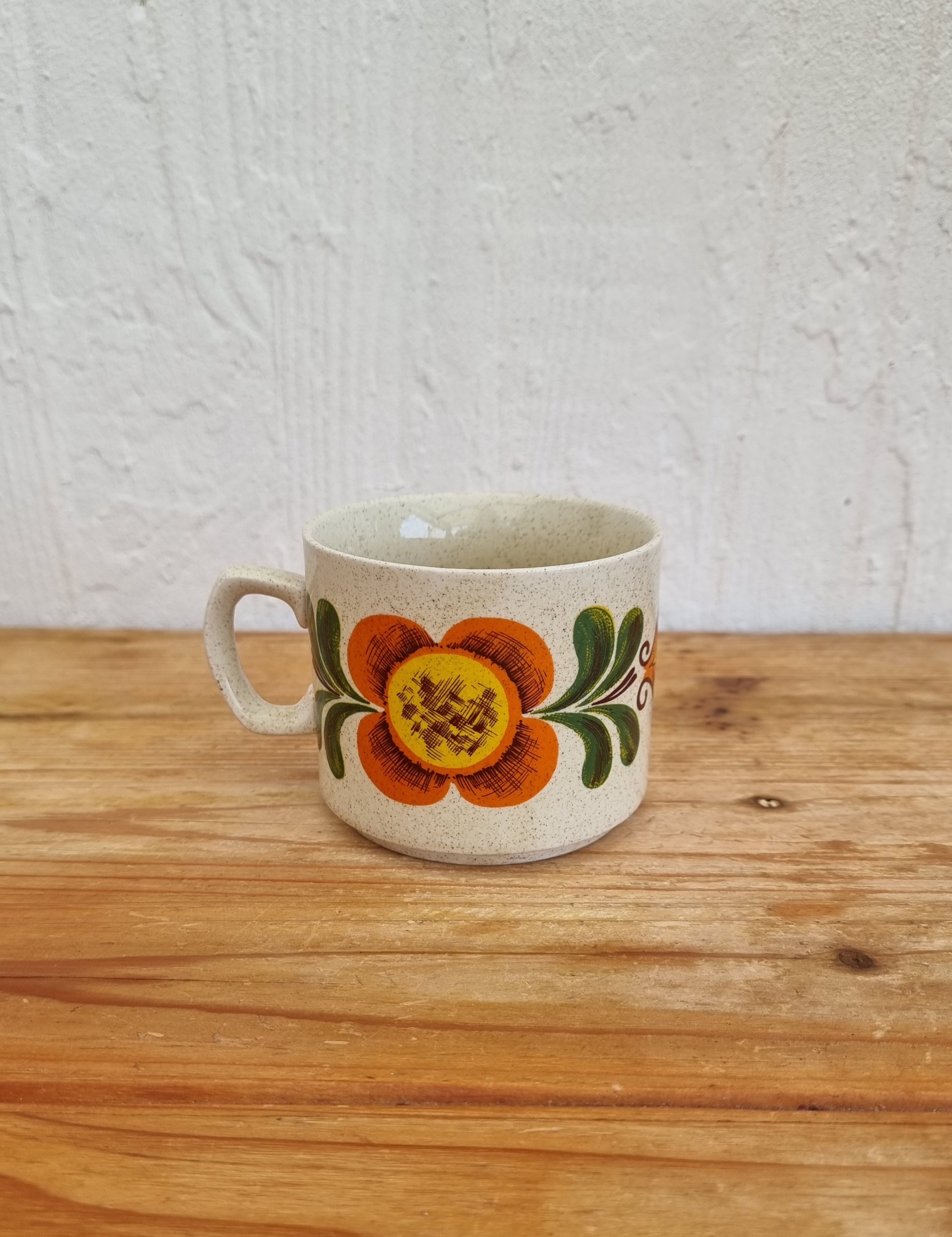 Duo de tasses vintage Weidmann en porcelaine italienne avec motif fleuri orange années 70