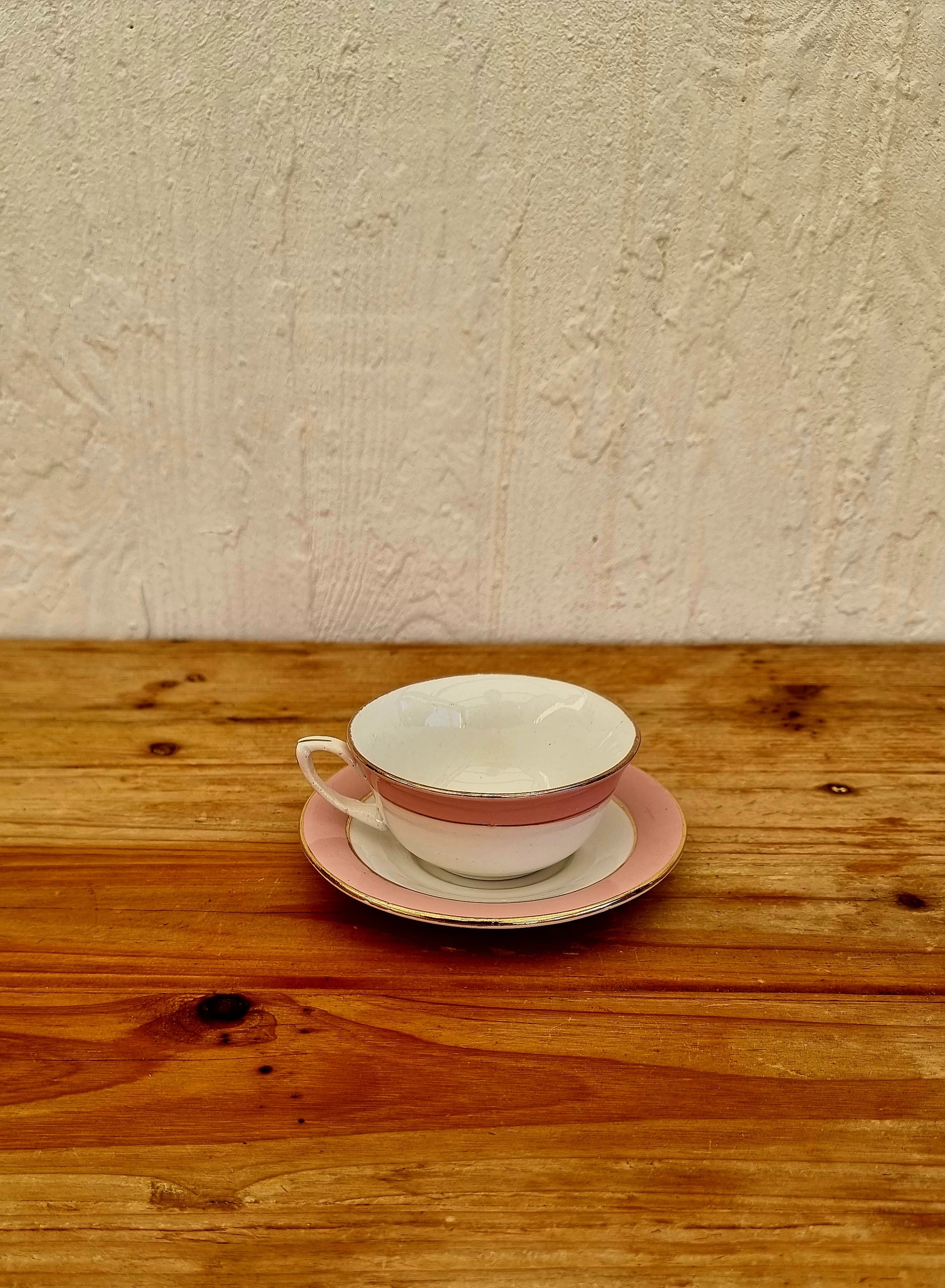 3 tasses pastel 9x5 cm avec coupelle 12,5cm vintage français