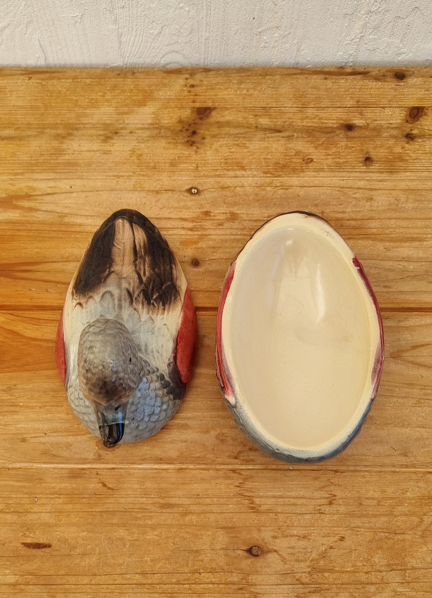 Terrine ancienne en faïence en forme de canard décoration vintage