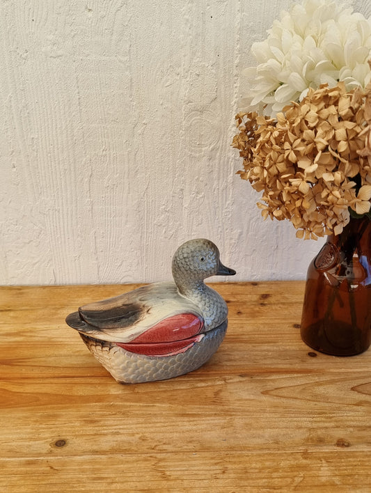 Terrine ancienne en faïence en forme de canard décoration vintage