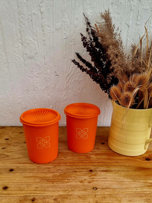 boîtes rangement Tupperware vintage orange brocante