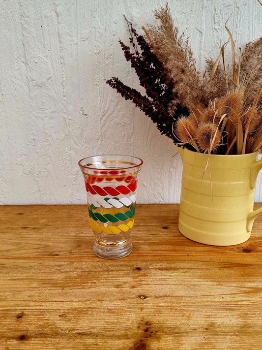 vase vintage verre rouge vert jaune blanc décor cordage années 50
