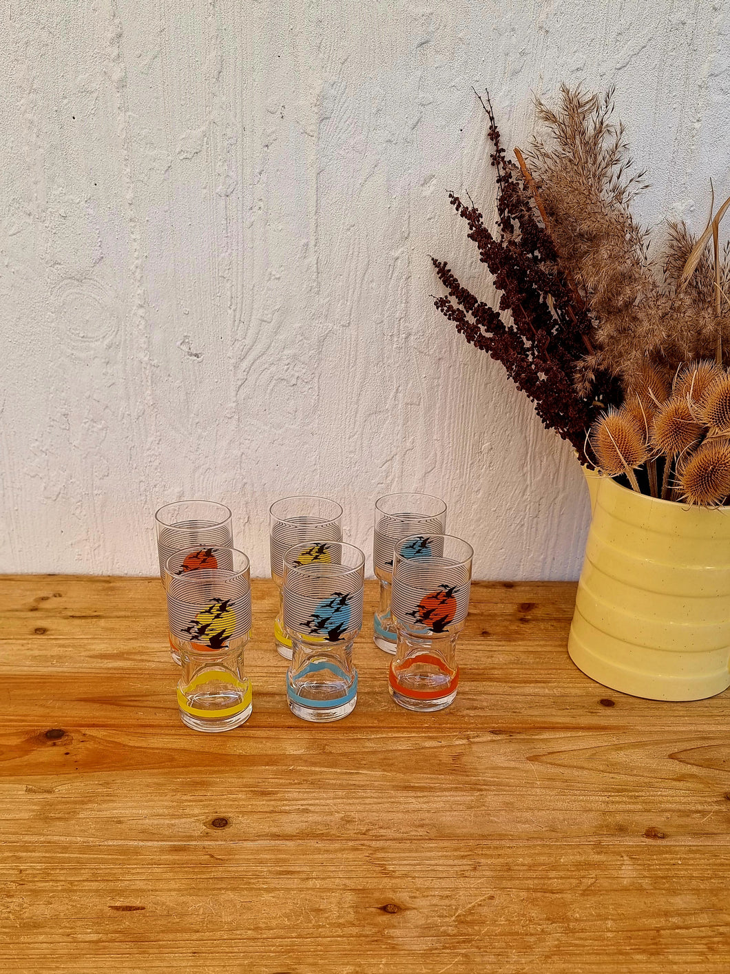 Lot de 6 verres à orangeade motif oiseaux vintage les kitscheries brocante en ligne