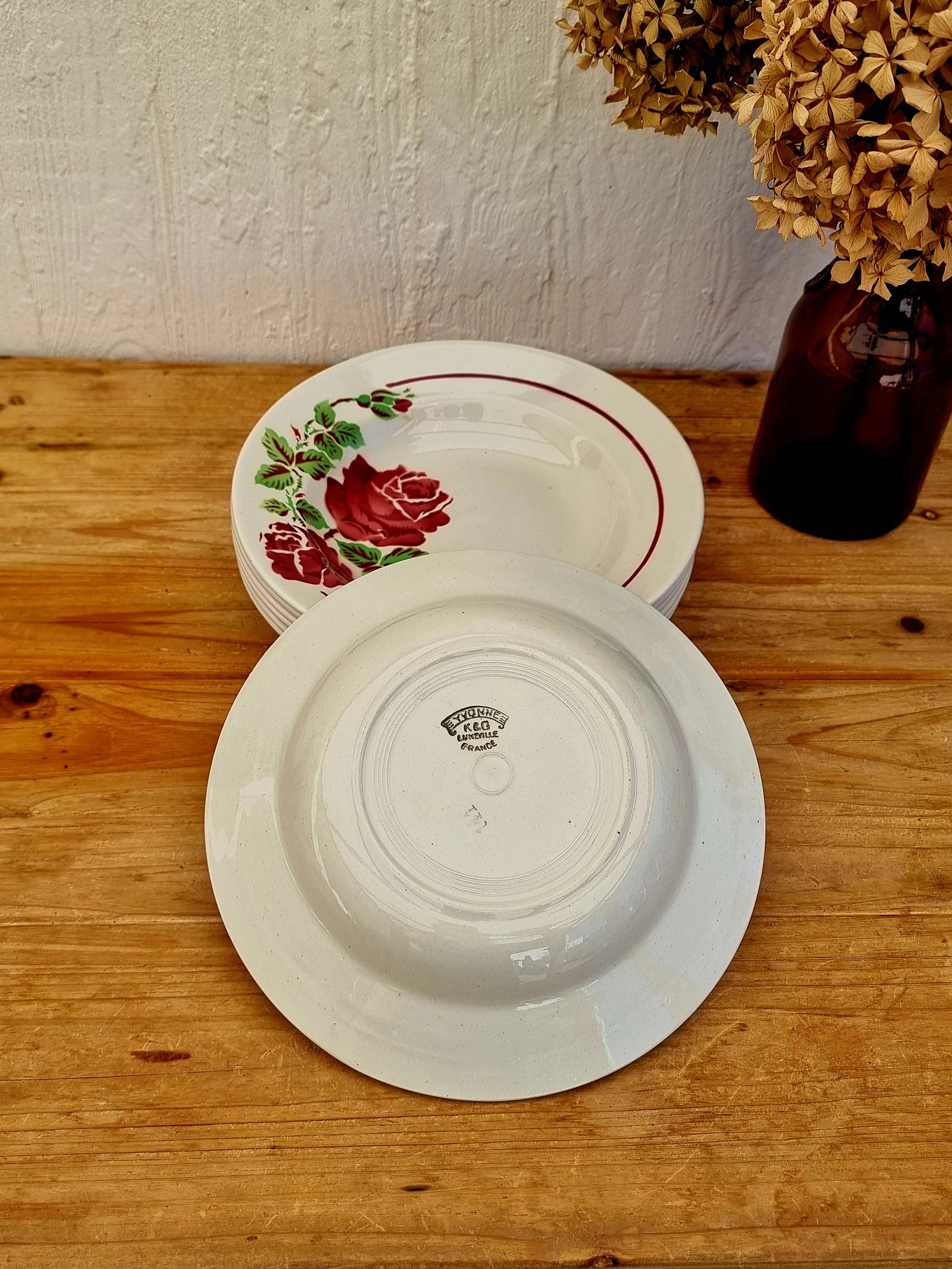 Lot de 7 assiettes creuses K&G Lunéville modèle Yvonne les kitscheries brocante en ligne
