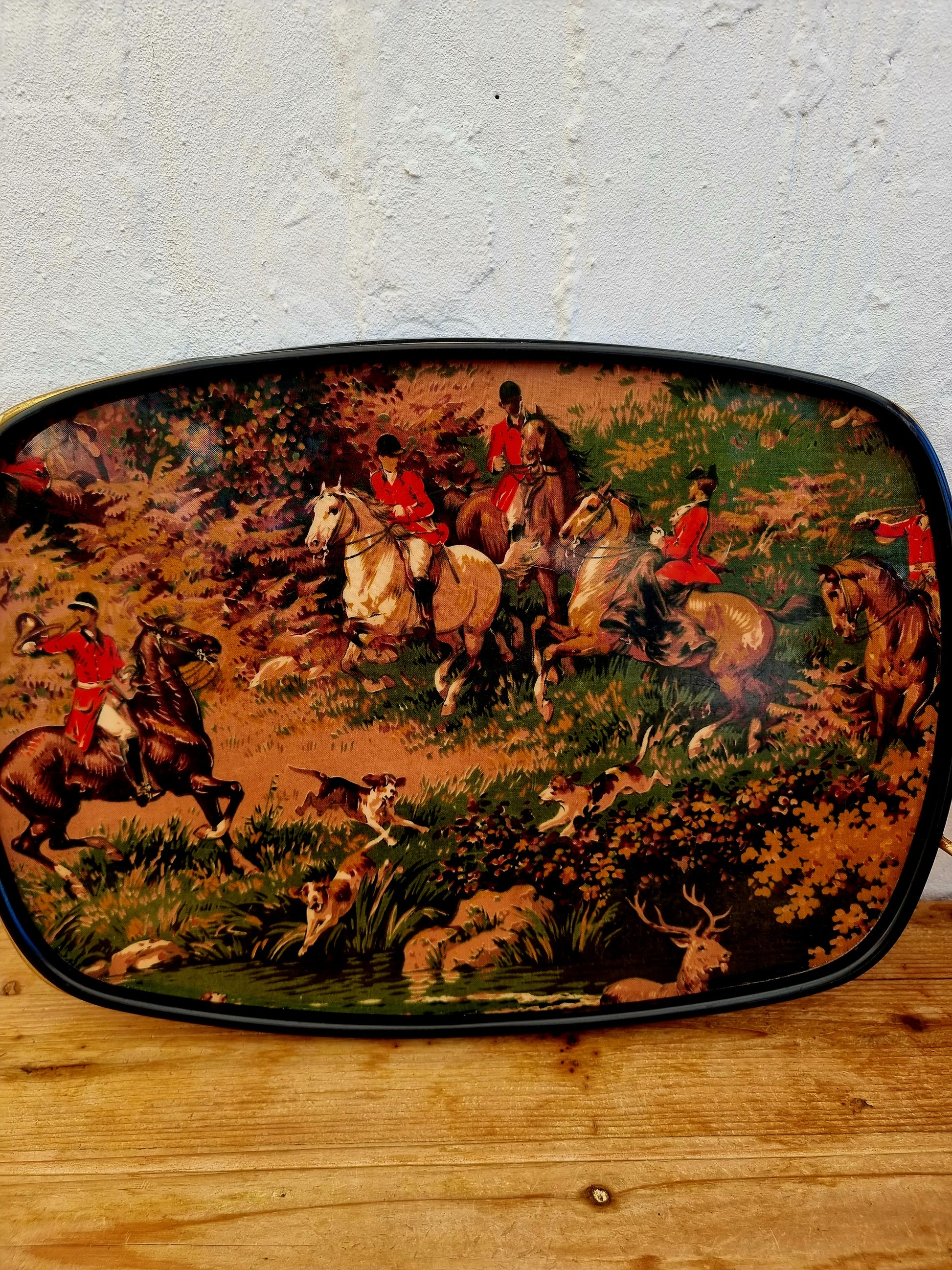 Plateau en formica chasse à courre vintage les kitscheries