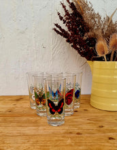 Charger l&#39;image dans la galerie, Lot de 6 verres à orangeade motif papillon vintage les kitscheries
