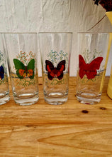 Charger l&#39;image dans la galerie, Lot de 6 verres à orangeade motif papillon vintage les kitscheries
