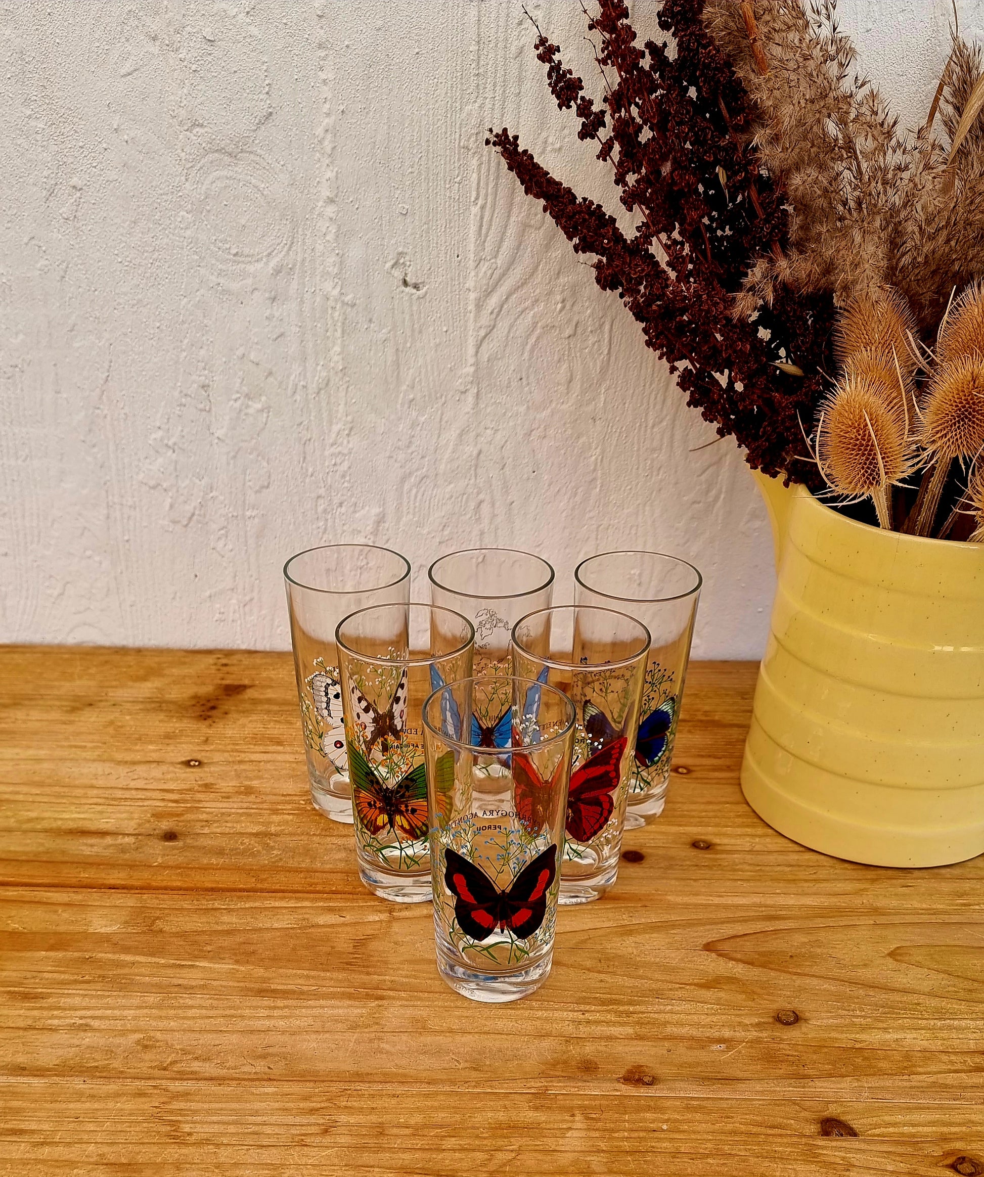 Lot de 6 verres à orangeade motif papillon vintage les kitscheries