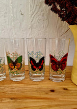 Charger l&#39;image dans la galerie, Lot de 6 verres à orangeade motif papillon vintage les kitscheries
